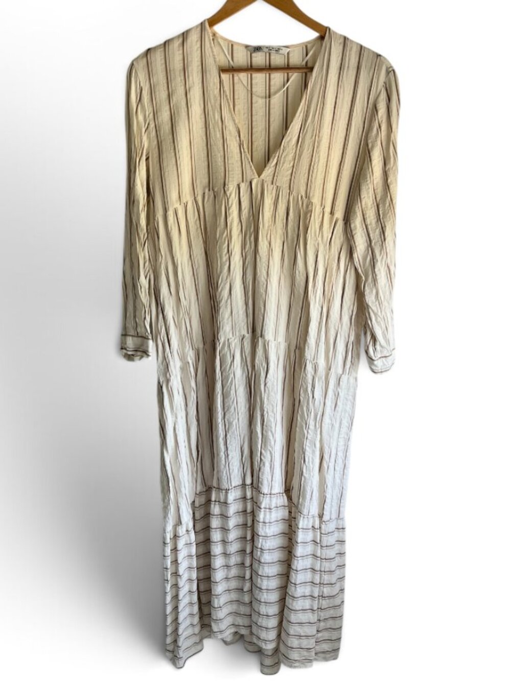 Zara Striped Tiered Midi Dress Women’s Size Small